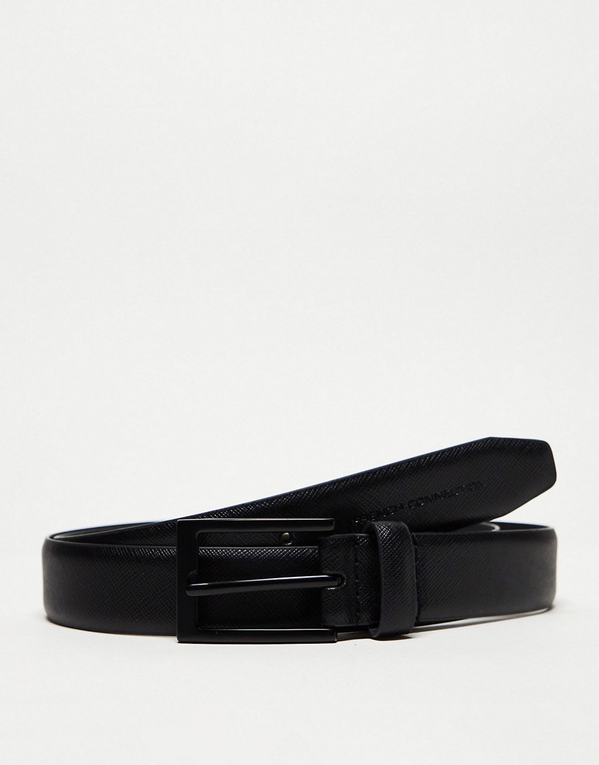 French Connection saffiano leather belt in black