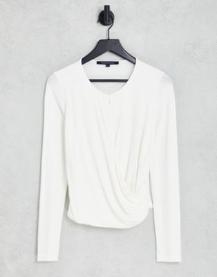French Connection samie jersey wrap top in white