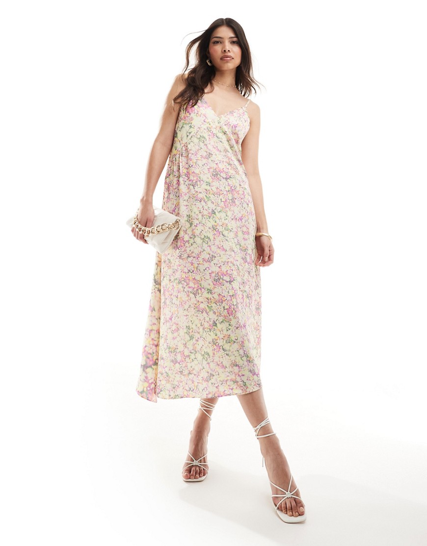 French Connection Satin Cami Midi Dress In In Ditsy Floral-multi In White