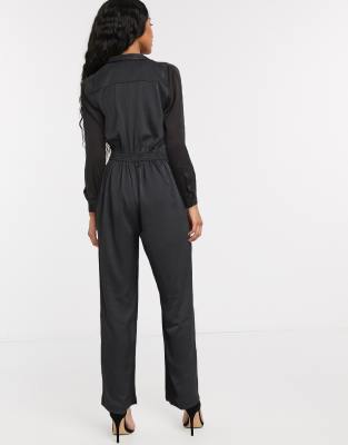 grey satin jumpsuit