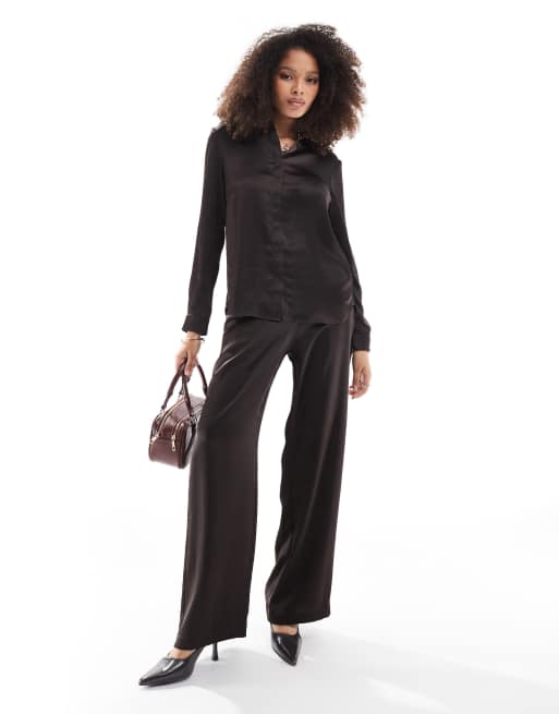 French Connection satin pants in chocolate - part of a set
