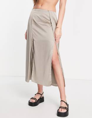 French Connection satin slip skirt in brown