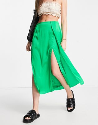 French Connection satin slip skirt in light green