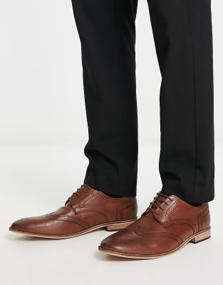 French Connection - Scarpe brogue formali in pelle color cuoio