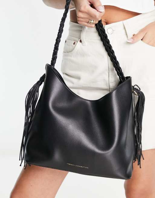 French Connection – Schultertasche in Schwarz mit Seil-Riemen