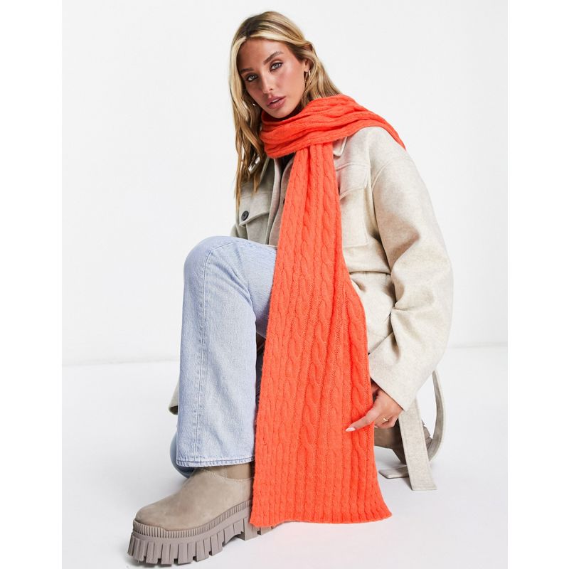 Donna Designer French Connection - Sciarpa in maglia a trecce arancione