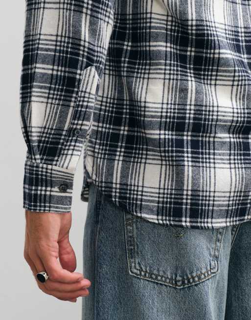 French Connection Scot long sleeve check flannel shirt in neutral & navy, 4 of 5