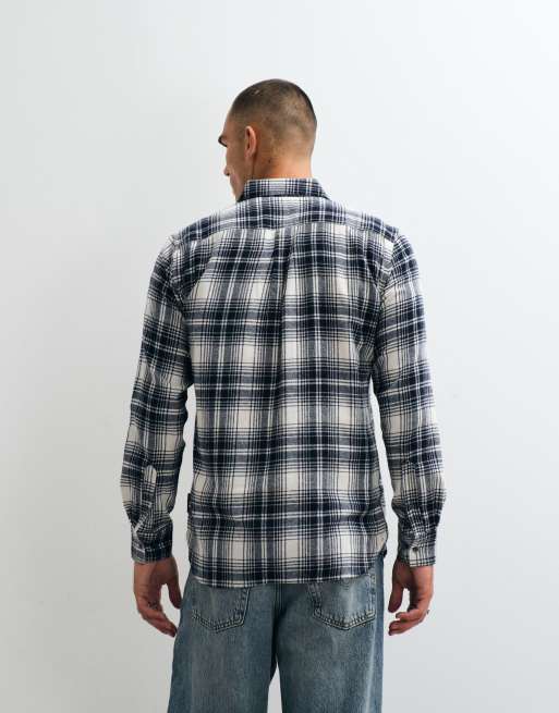 French Connection Scot long sleeve check flannel shirt in neutral & navy, 5 of 5