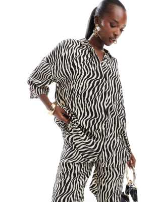 French Connection Seine button up shirt in zebra print co-ord-Multi