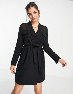 French Connection semi-sheer tie waist blazer dress co-ord in black - ASOS Price Checker