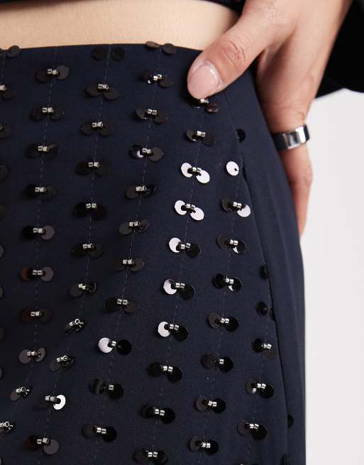 French Connection sequin embellished mini skirt co-ord in navy, 3 of 5