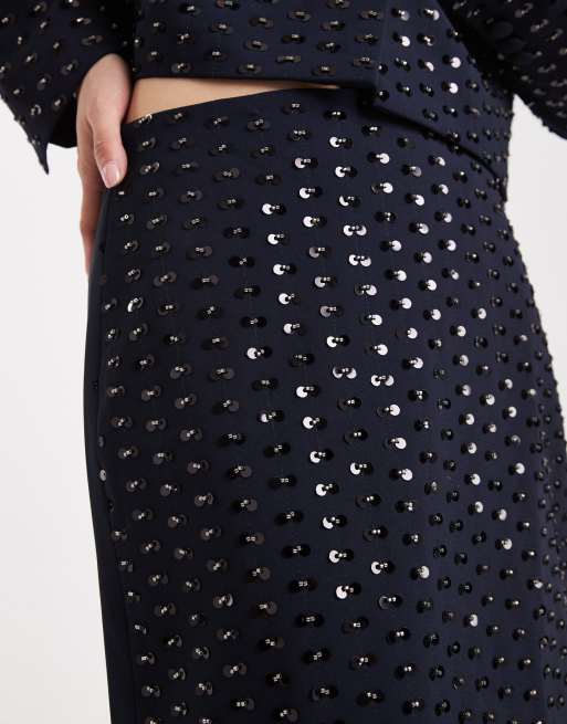 French Connection sequin embellished mini skirt co-ord in navy, 5 of 5