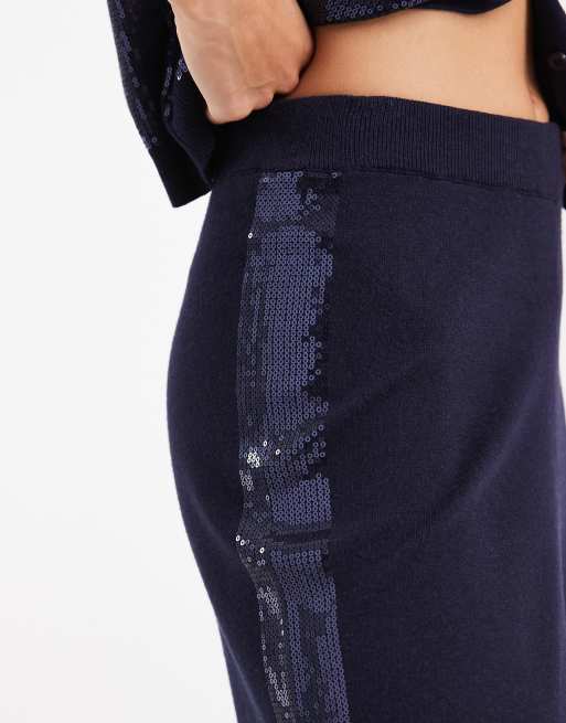French Connection sequin panel wide leg trousers co-ord in navy, 3 of 5
