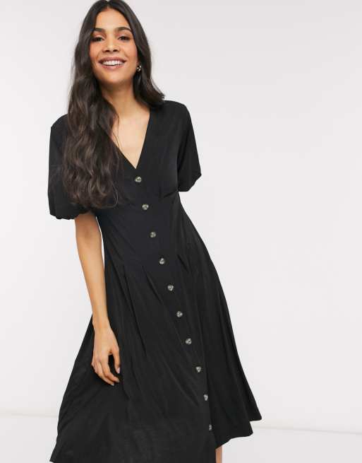 French Connection Serafin slinky button through dress in black | ASOS