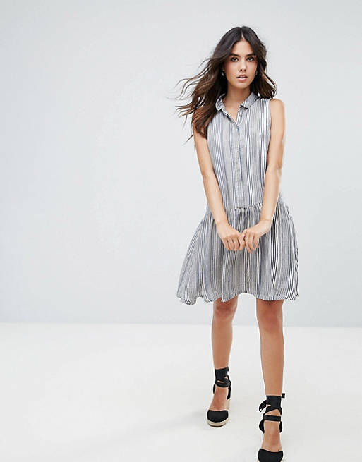 French Connection Womens Serge Stripe Sleeveless Shirt Dress