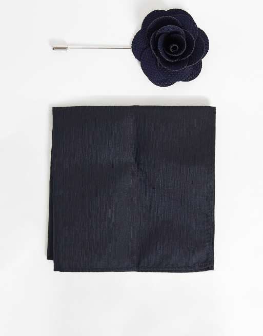 French Connection - Set con fazzoletto da taschino a pois e spilla per rever, colore blu navy