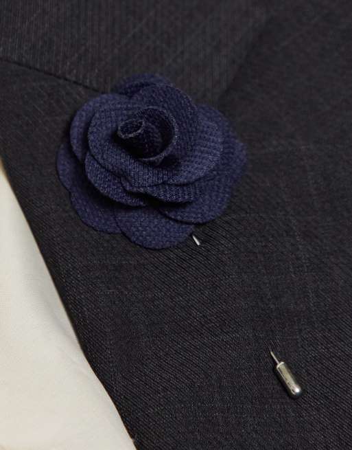 French Connection - Set con fazzoletto da taschino e spilla blu navy