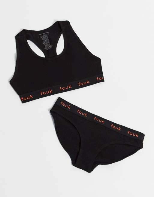 French Connection - Set met beha en slip met fcuk-logo in zwart
