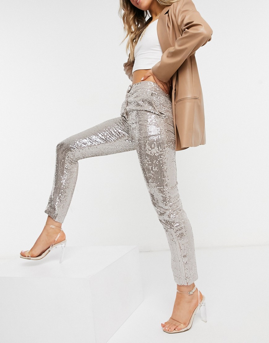 French Connection set pants in rose gold sequin