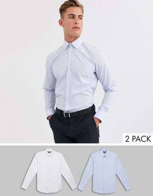 French Connection 2 pack slim fit shirts-White White