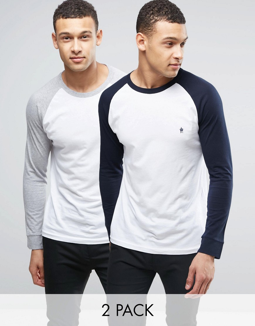 French Connection - Set van 2 T-shirts met contrasterende lange raglanmouwen-Wit