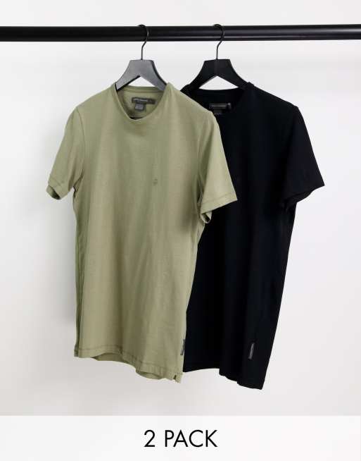 French Connection - Set van 2 T-shirts met ronde hals in zwart en kaki