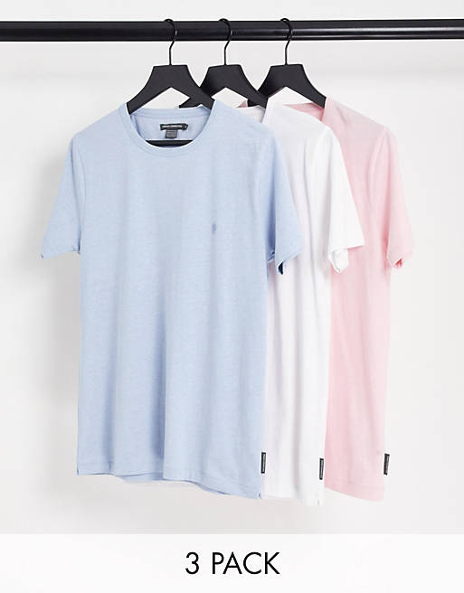 French Connection - Set van 3 T-shirts met ronde hals in hemelsblauw, roze en wit