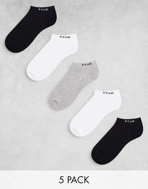 French Connection - Set van 5 paar sneakerssokken met strepen in grijs multi