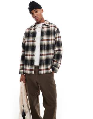 French Connection shacket in brown check print-Multi