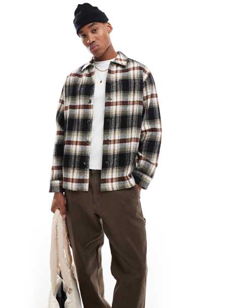 French Connection shacket in brown check print - view 1
