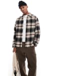 [French Connection Mens] French Connection shacket in brown check print-Multi Chest 36 Toffee/Marine
