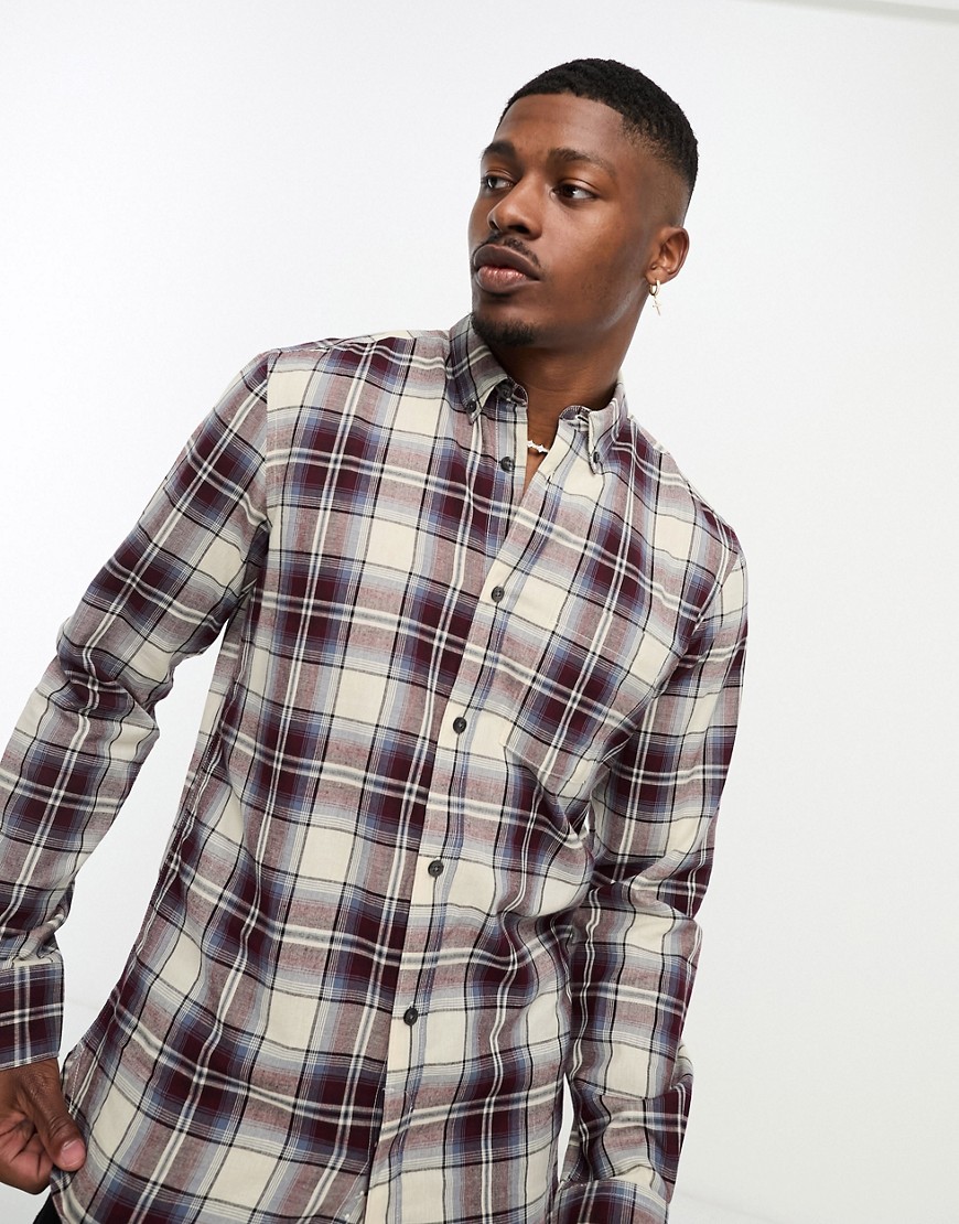 French Connection shadow check shirt in burgundy-Red