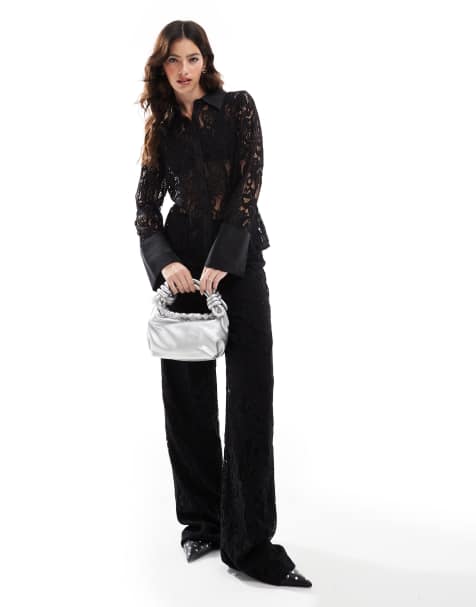 French Connection sheer lace co-ord in black - view 1