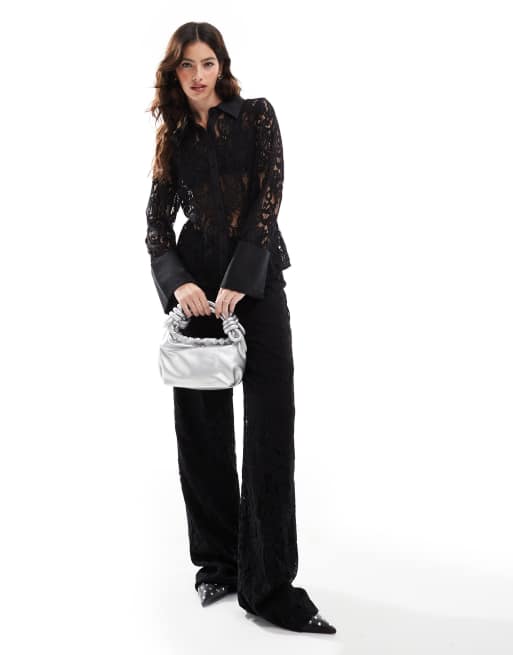 French Connection sheer lace set in black