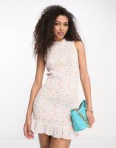 ASOS DESIGN textured short sleeve crochet insert mini dress in