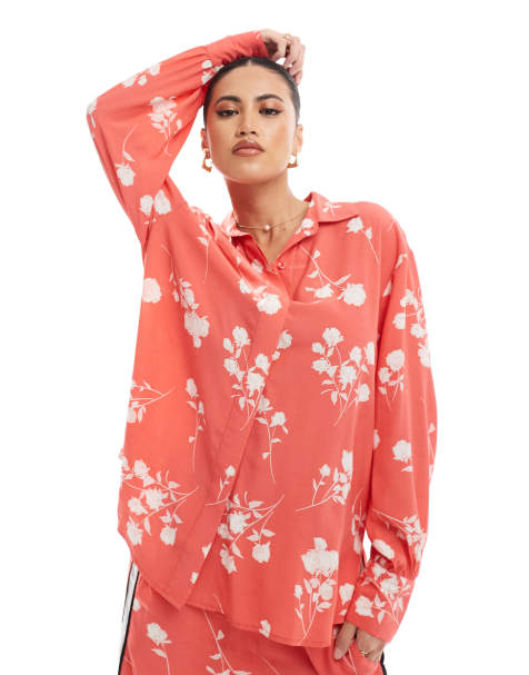 French Connection shirt in red floral co-ord  - view 1