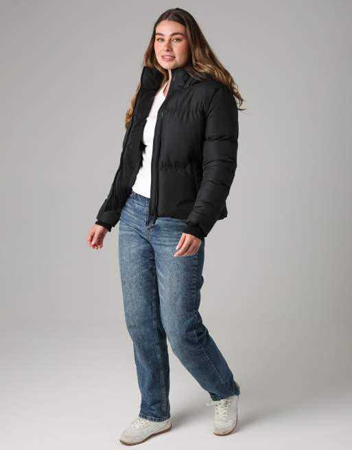 French Connection Short padded hooded puffer zip jacket in black, 4 of 4
