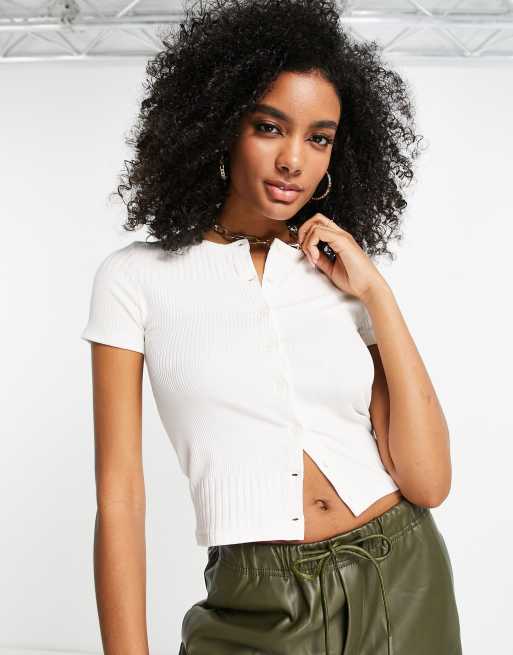 French Connection short sleeve button front top in white