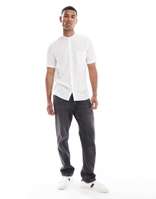 French Connection short sleeve grandad collar linen shirt in white, 3 of 4