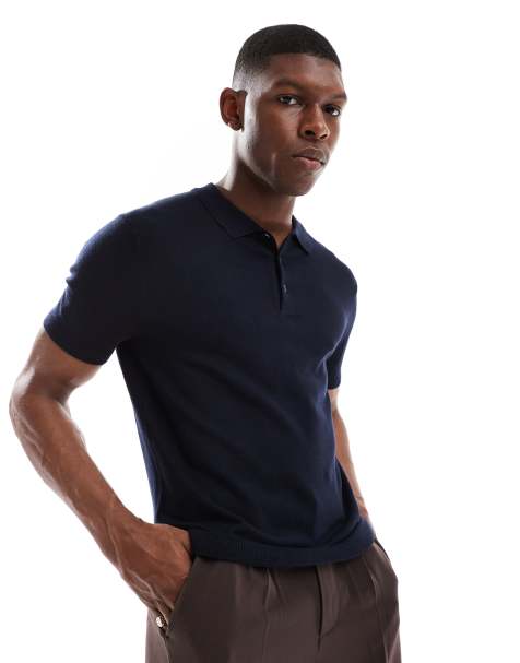French Connection short sleeve knit polo shirt in navy - view 1