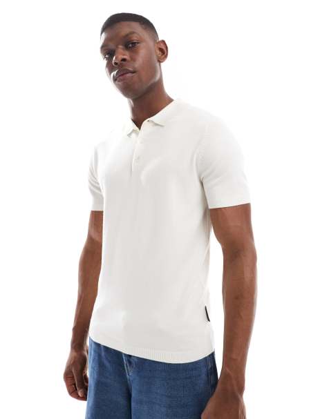 French Connection short sleeve knitted polo shirt in ecru - view 1