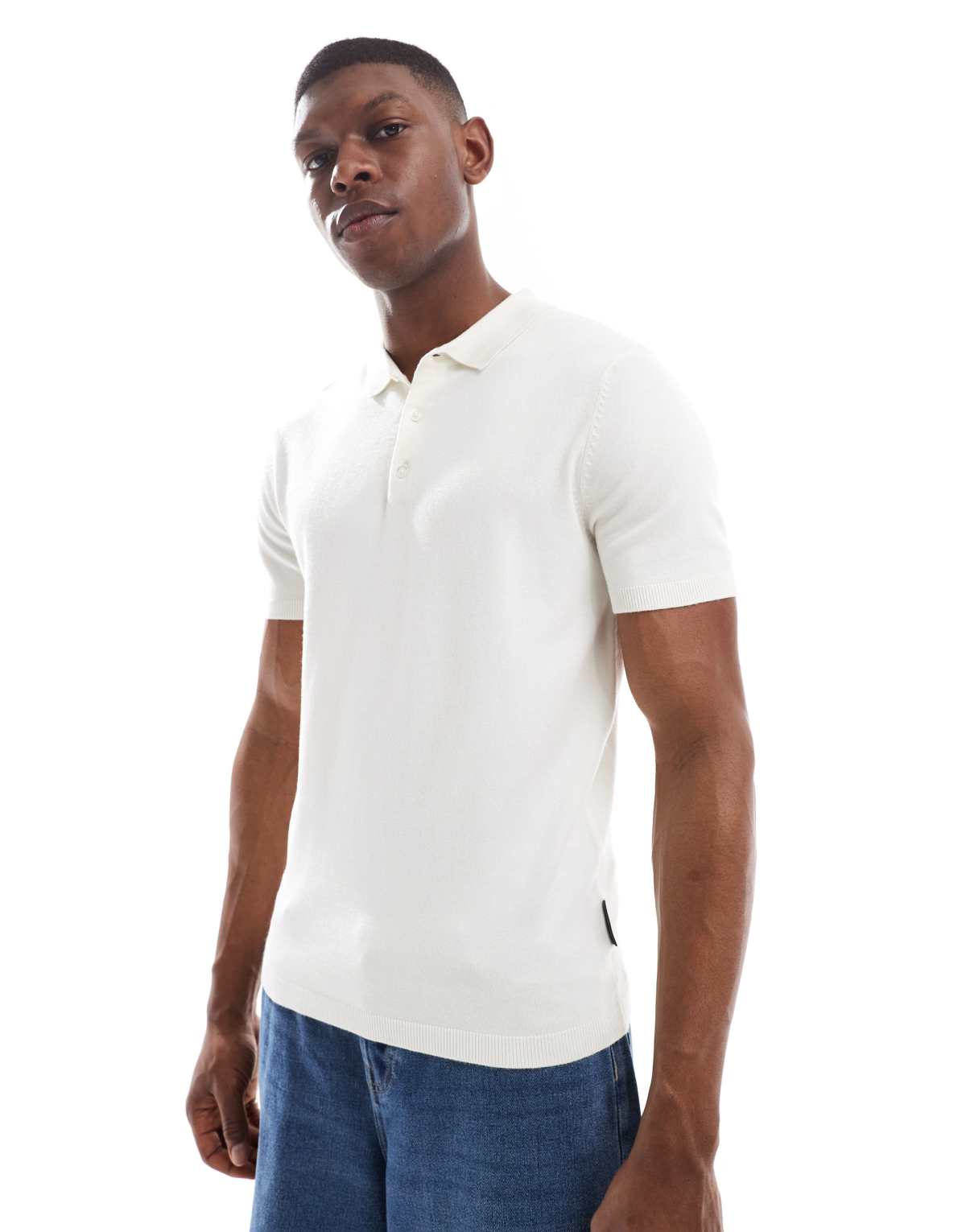French Connection short sleeve knitted polo shirt in ecru