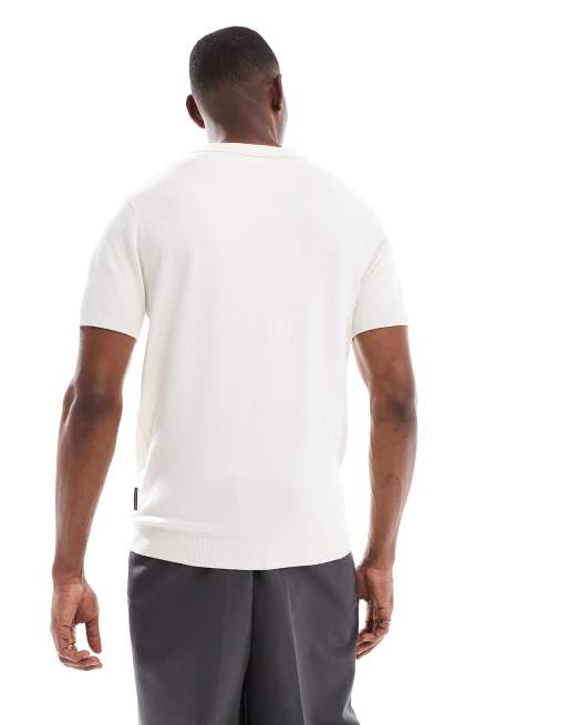 French Connection short sleeve knitted zip polo shirt in ecru