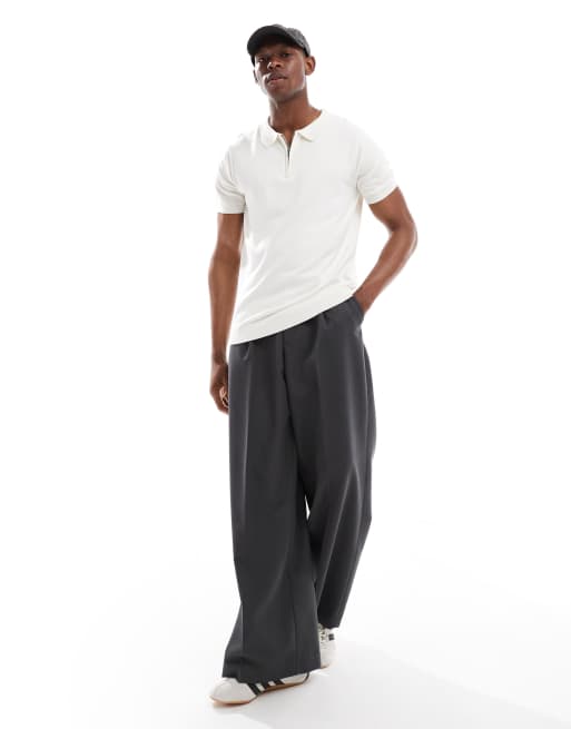 French Connection short sleeve knitted zip polo shirt in ecru