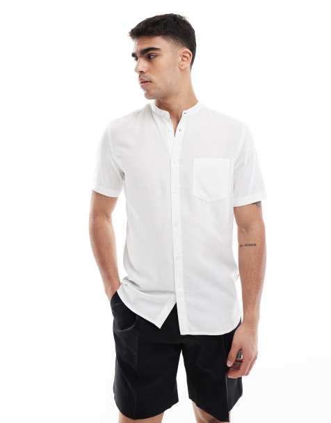 French Connection short sleeve linen henley shirt in white