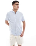 [French Connection Mens] French Connection short sleeve linen look shirt in soft blue check Chest 34 SOFT BLUE CHECK