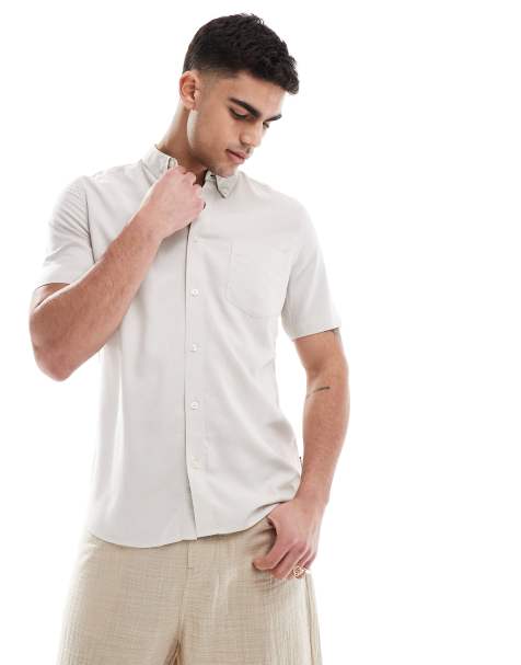 French Connection short sleeve linen look shirt in stone - view 1