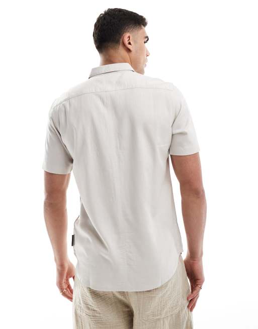 French Connection short sleeve linen look shirt in stone, 3 of 4