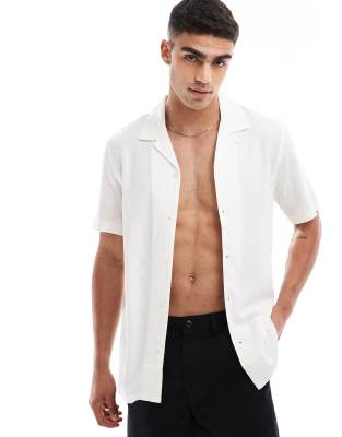 French Connection Mens French Connection short sleeve linen revere shirt in white