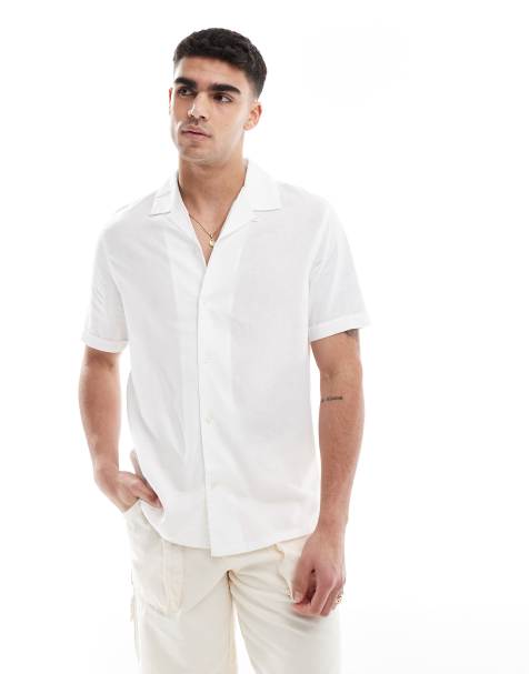 French Connection short sleeve linen revere shirt in white - view 1